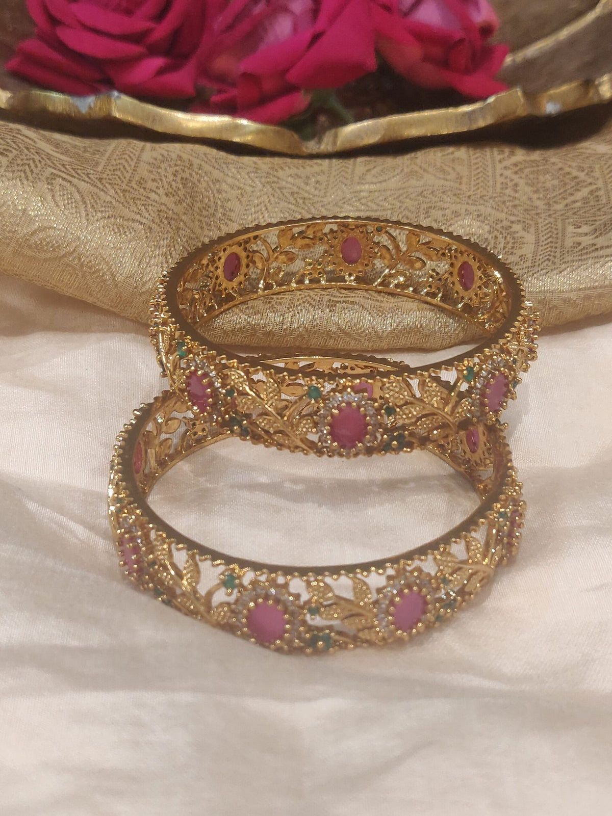 Floral ruby golden bangles
