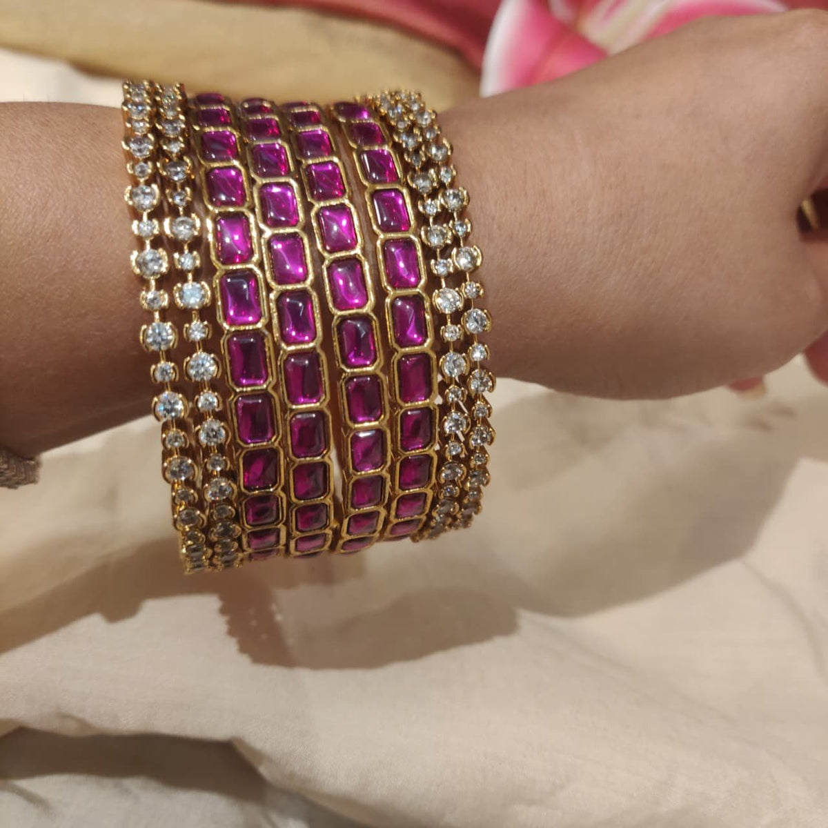 Glamorous ruby crystal bangles combo