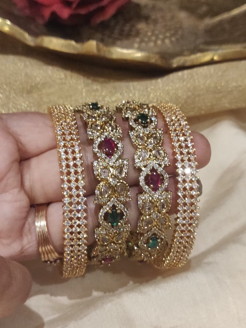 Sophisticated crytsal floral bangles combo set