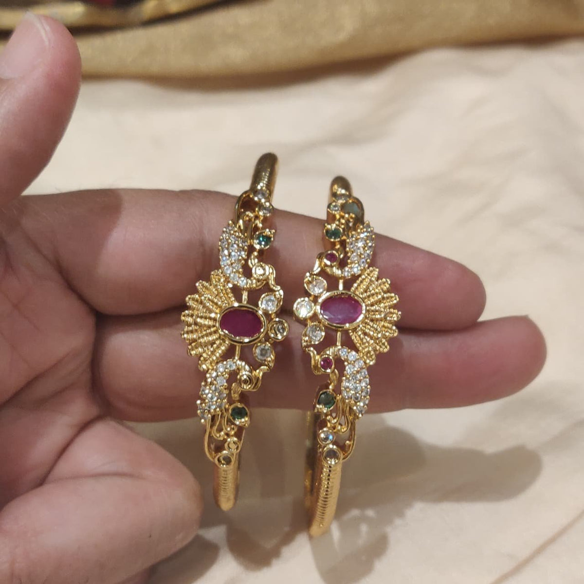 Regal ruby stone pecock kada