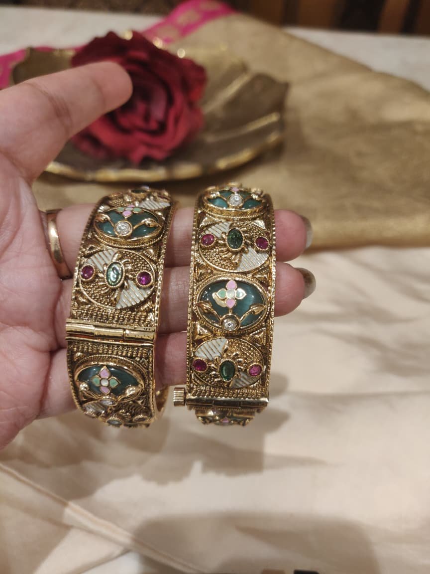 Brass bangles with floral & gemstone detailing