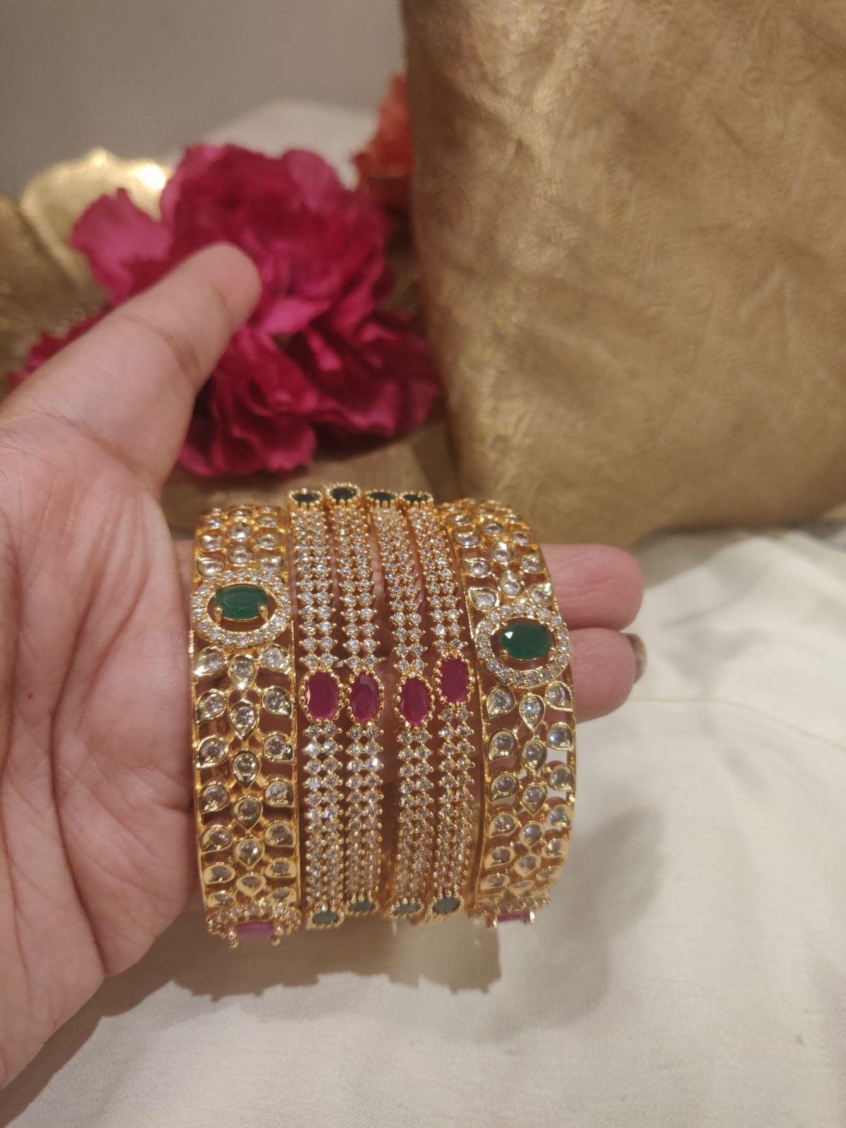 Sought dual colour stone bangles combo set of 6