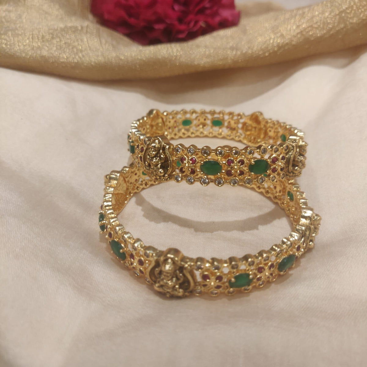 Timeless bridal laxmi red and green stone bangels