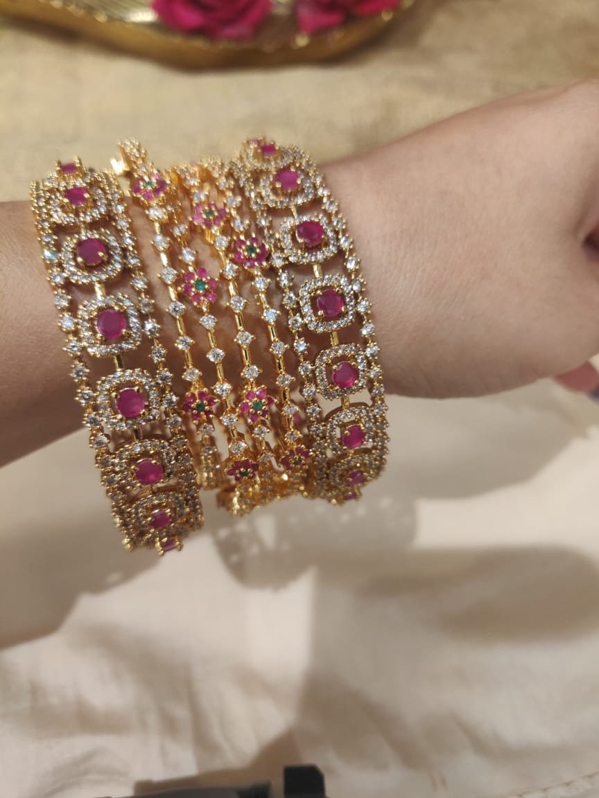 Radiant ruby ad stone bangles combo set