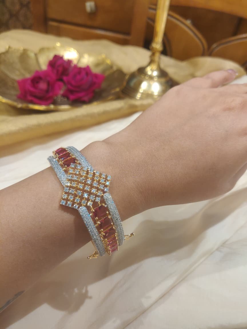 Alluring cz kada with ruby stones