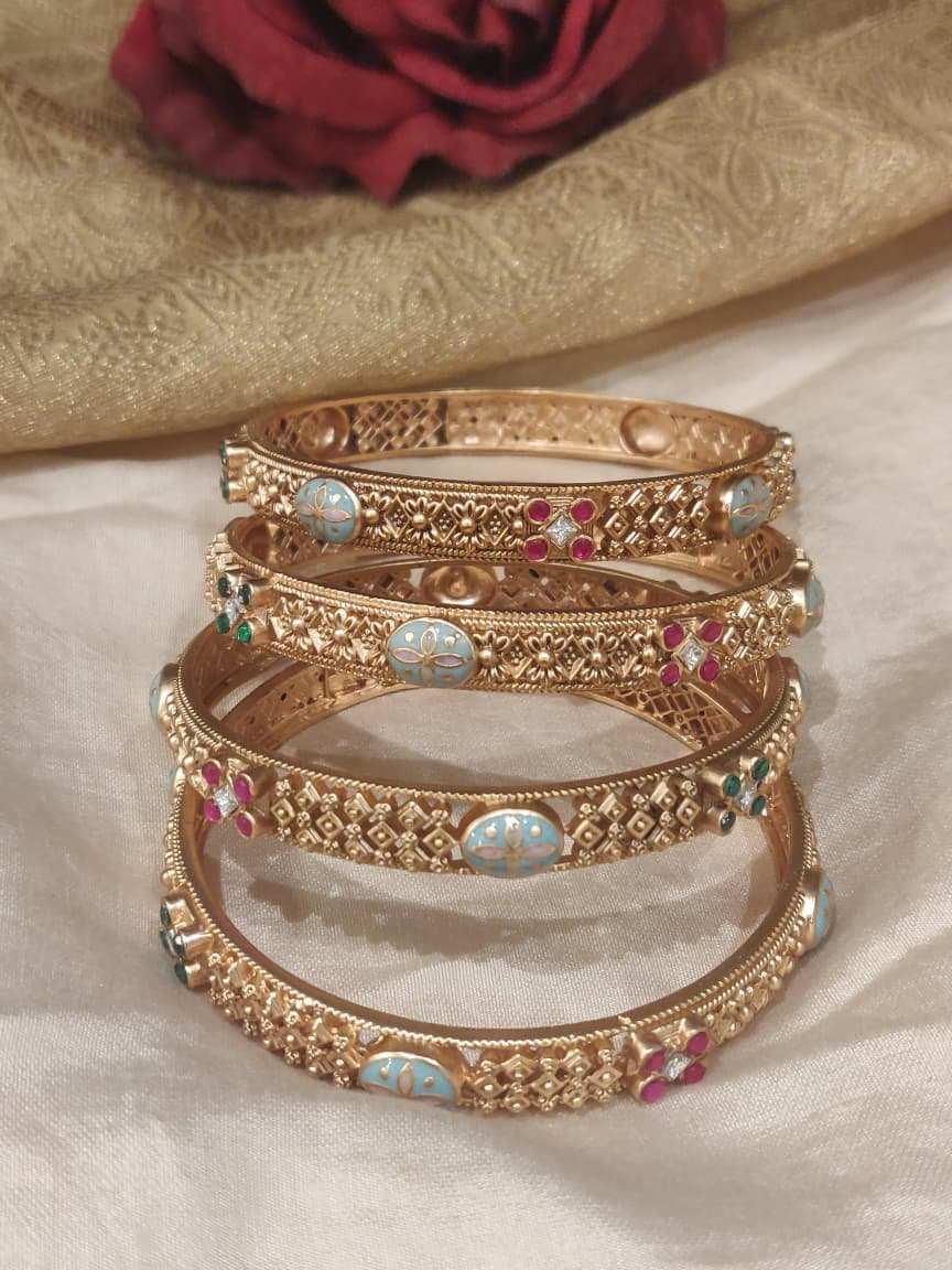 Radiant golden meenakari bangles set of 4