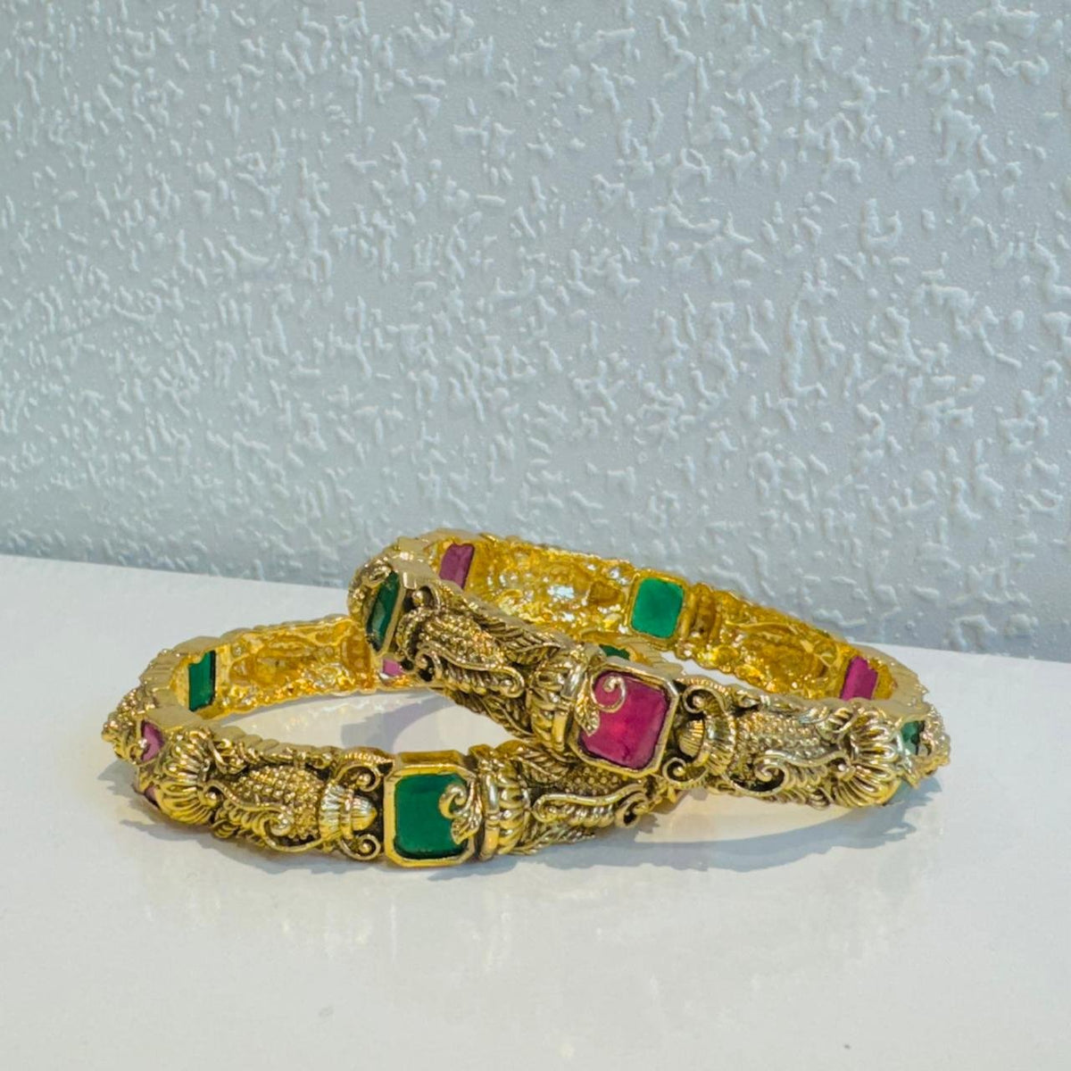 Captivating green ruby stone bangles set of 2