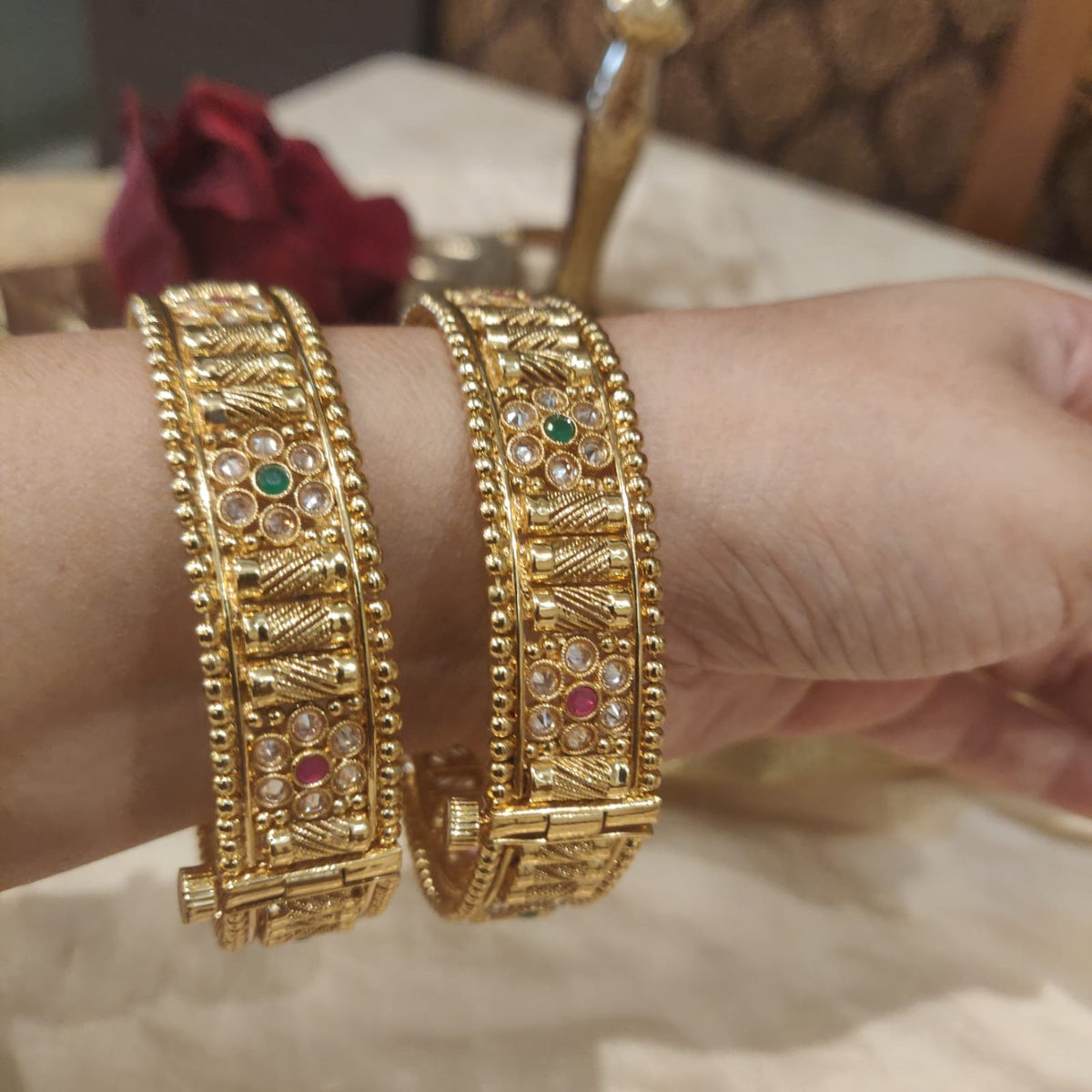 Exquisite green ruby stone bangles set of 2