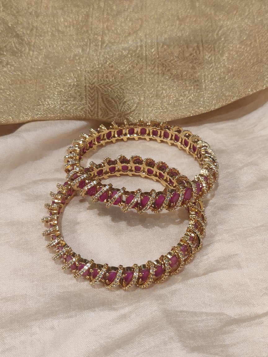 Opulent ruby stone bangles set of 2
