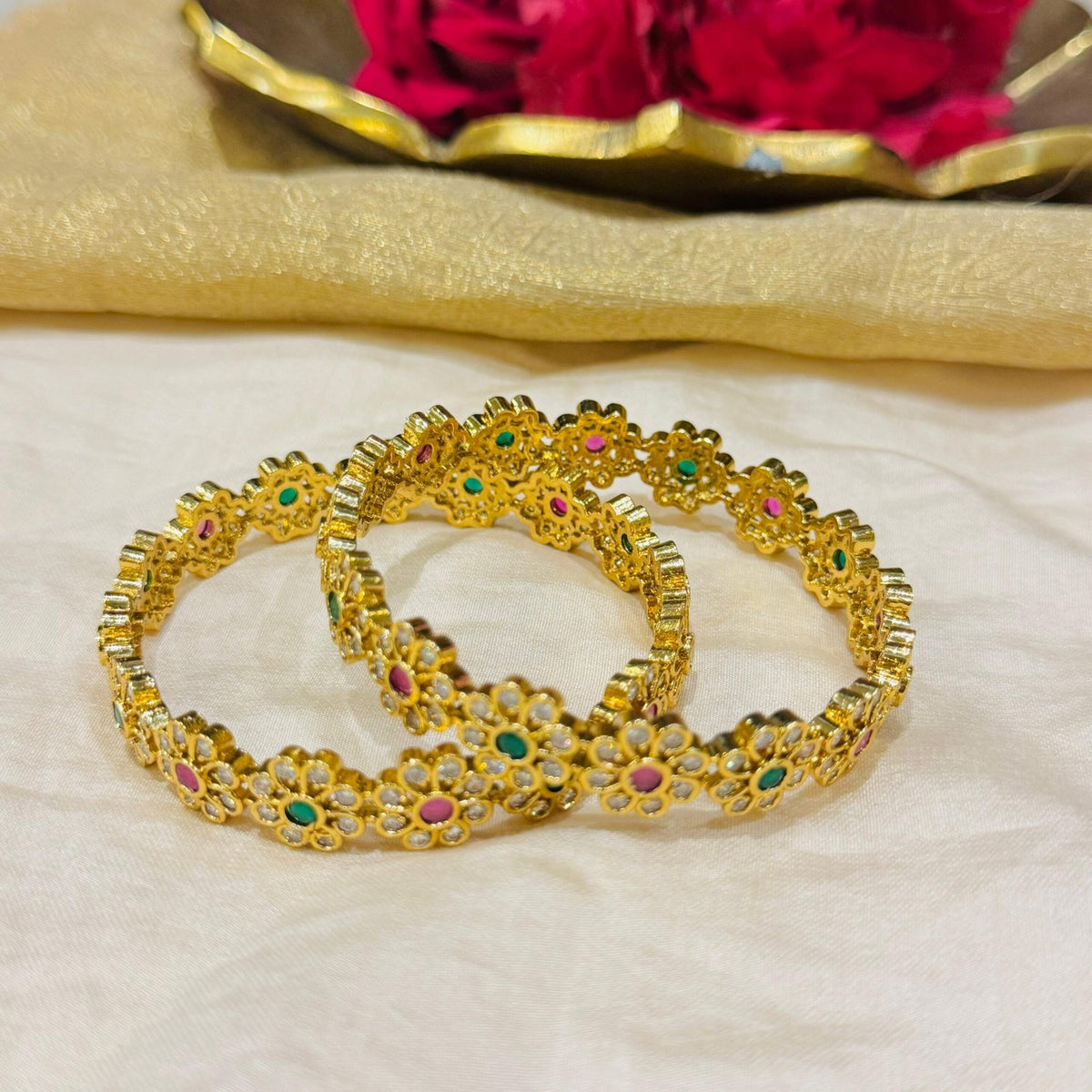 Floral ruby green golden kada