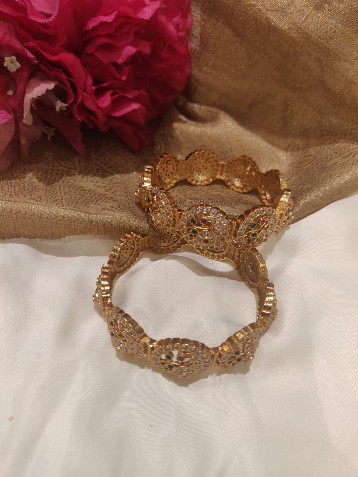 Exotic gold finish brass peacock design ad fitted brass bangles