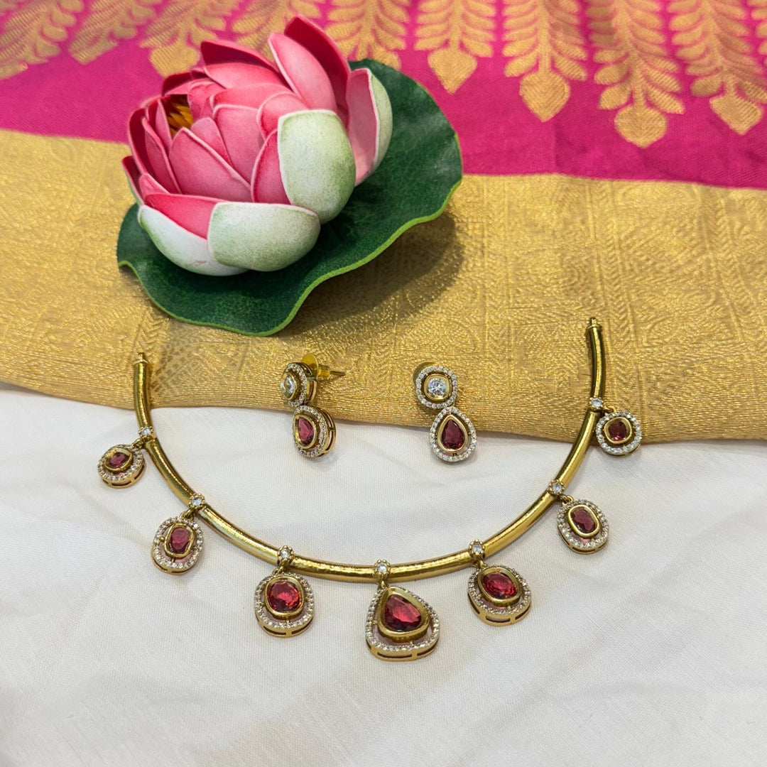 Divine Sought RED BLOOD STONE AND AD STONE GOLDEN PIPE CHOKER NECKLACE