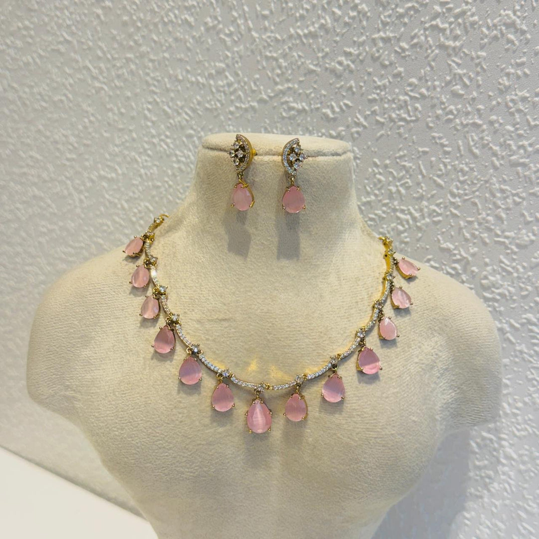 Sparkling CZ Pink Ad Stone Short Necklace
