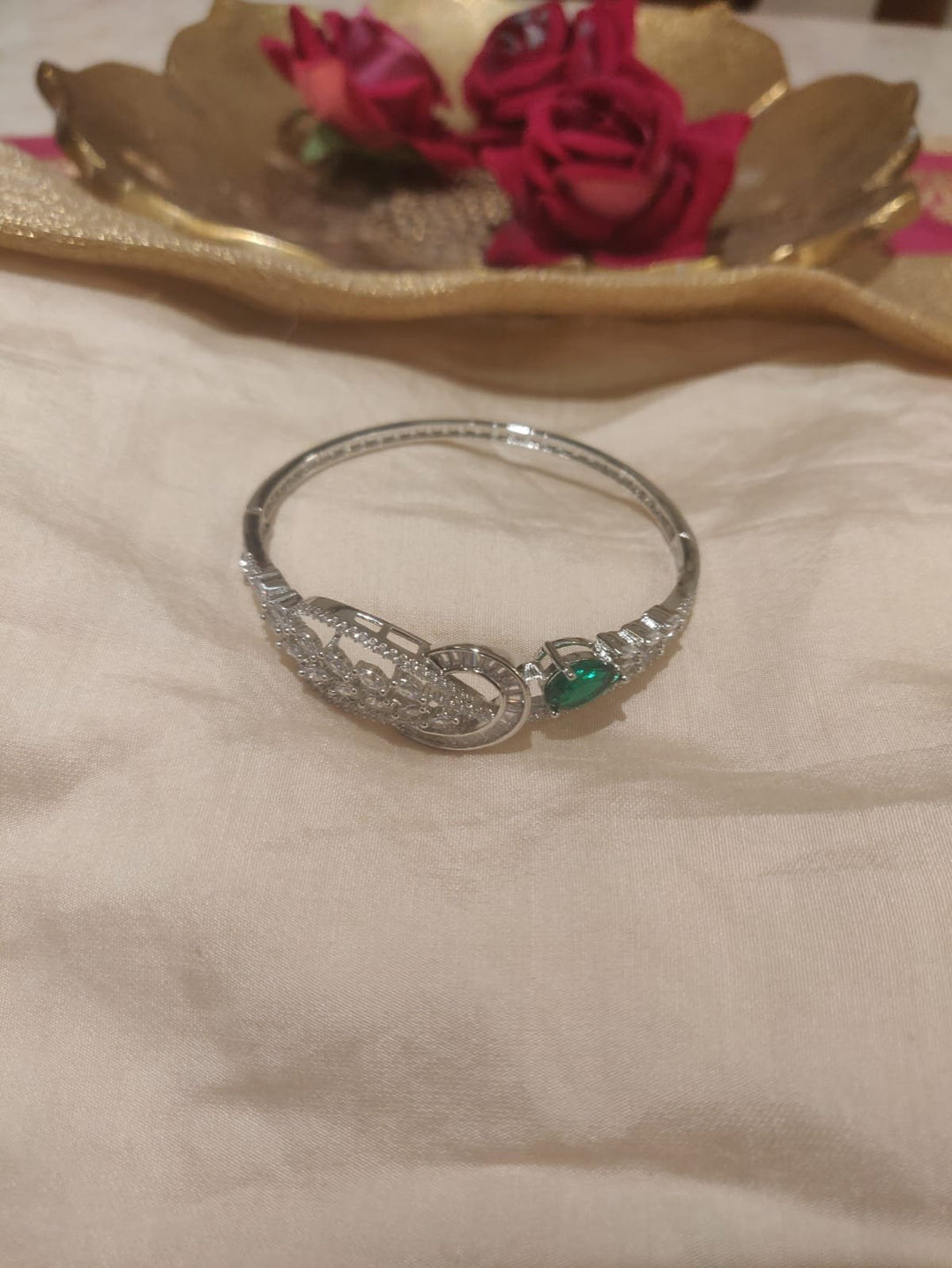Dazzling CZ Leafy Crystal Green AD Stone Kada