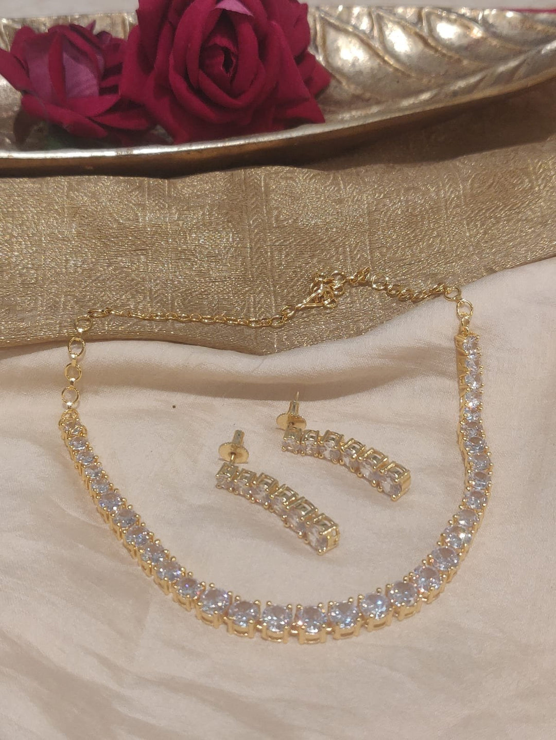 Timeless CrysatL Ad Stone Golden Necklace