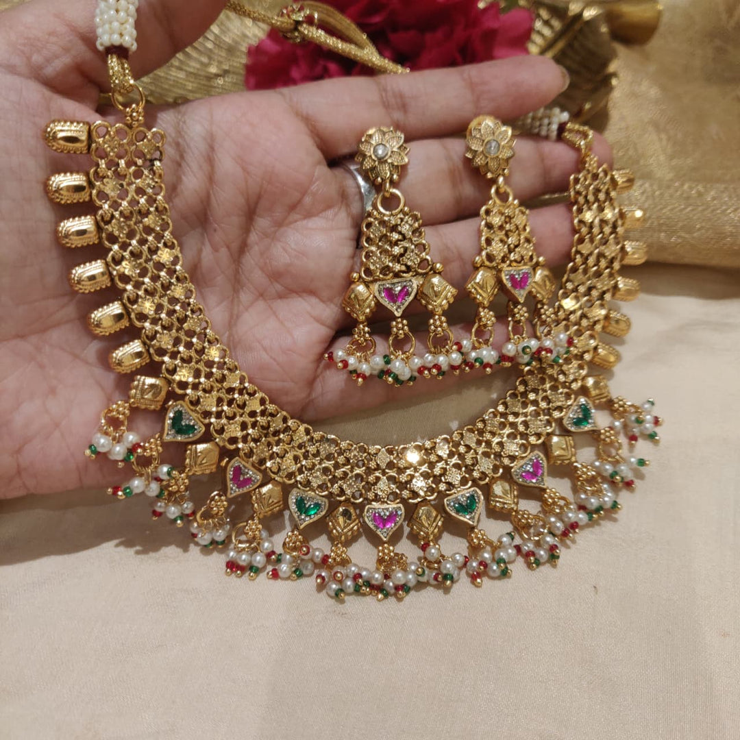 Dazzling Ruby Green AD Stone Droplet Bridal Choker