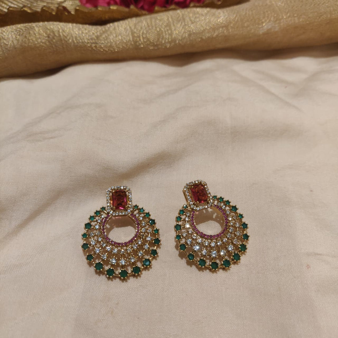 Opulent Ruby Green Droplet AD Stone Earrings