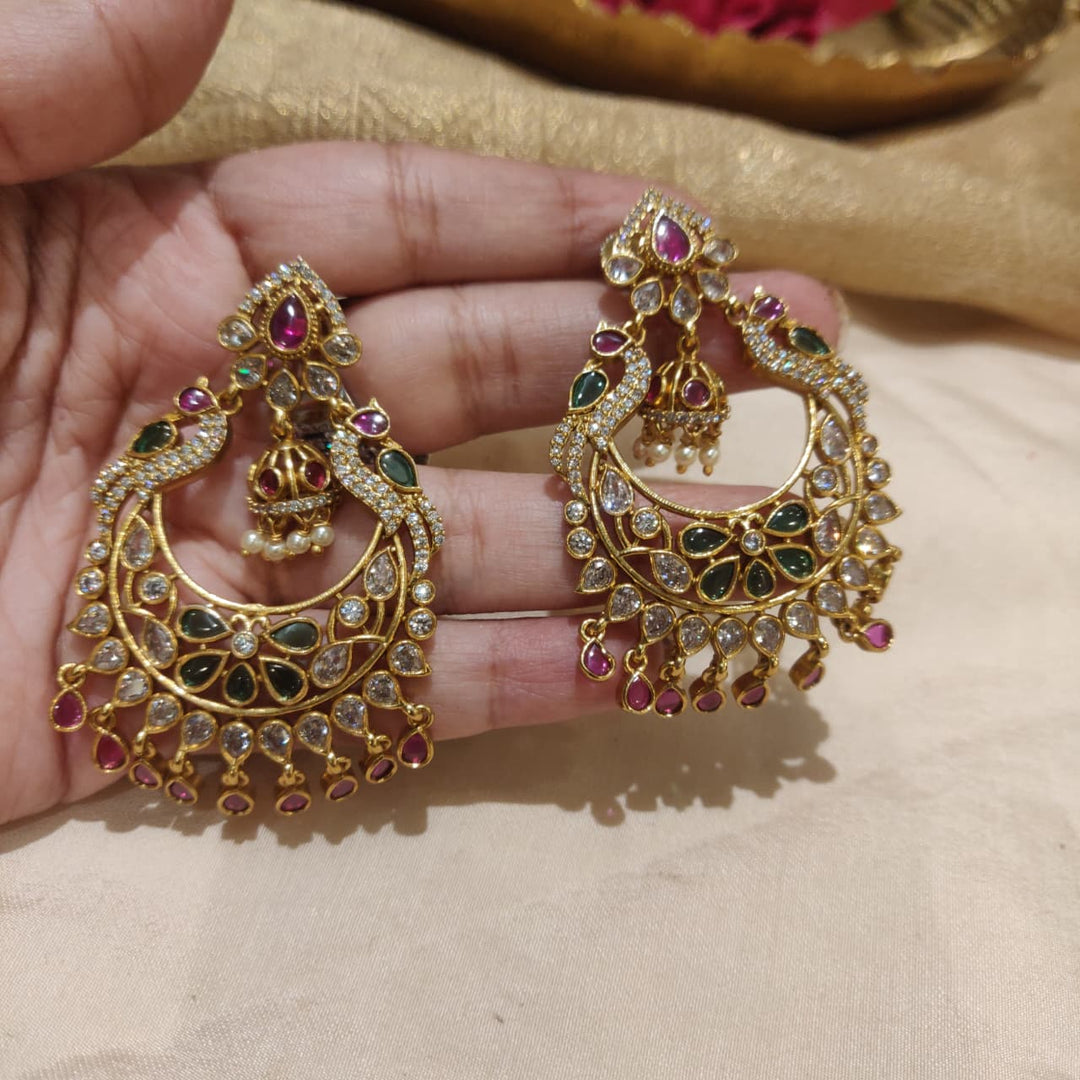 Brilliant Floral Peacock AD Droplet Earrings
