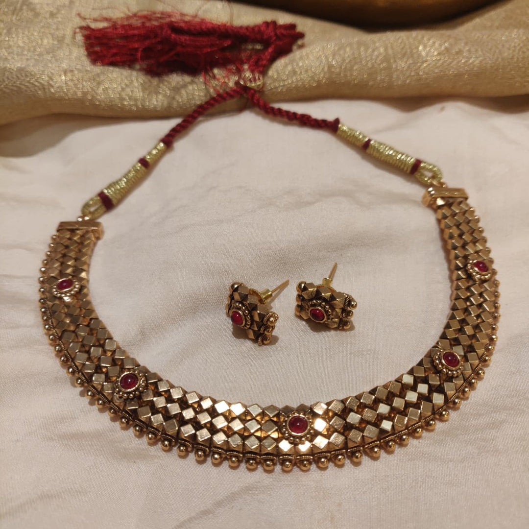 Elegant Golden Ruby AD Stone Choker