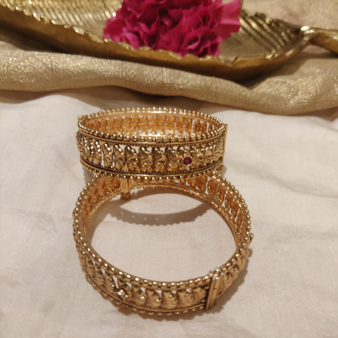 Timeless Ruby AD Stone Golden Bangles set of 2