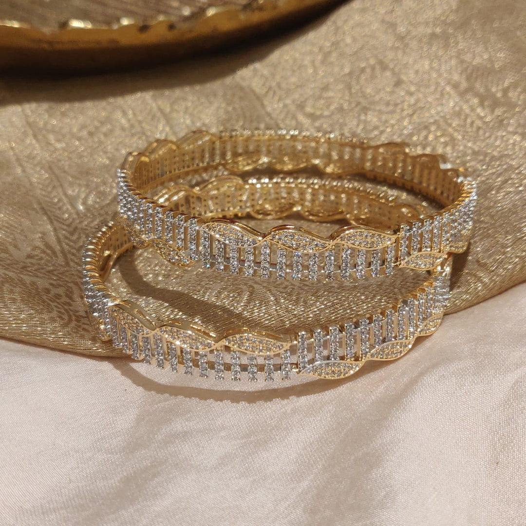 Opulent Golden CZ AD Stone Bangles set of 2