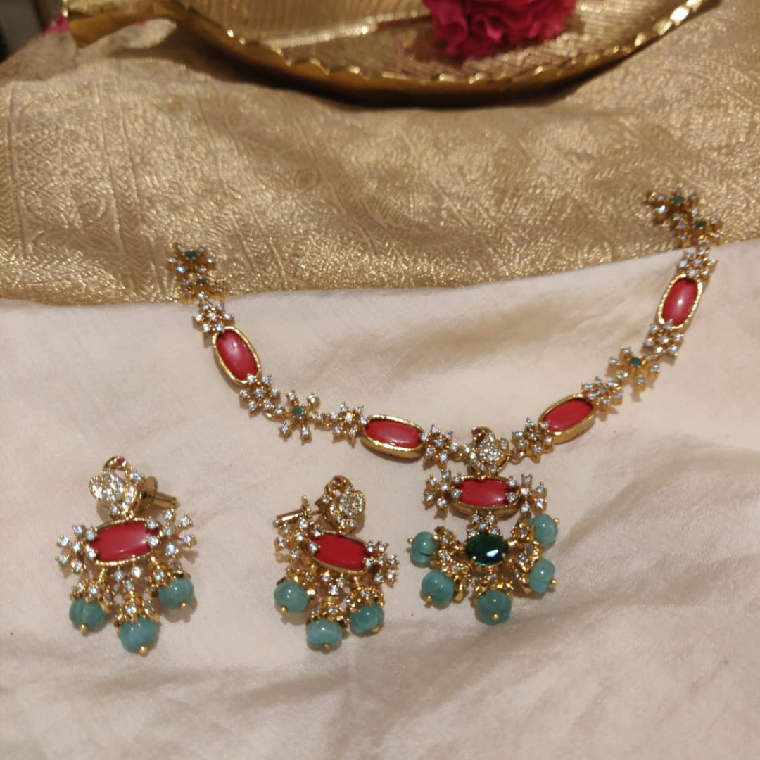 Captivating Floral Peacock Coral Stone Necklace