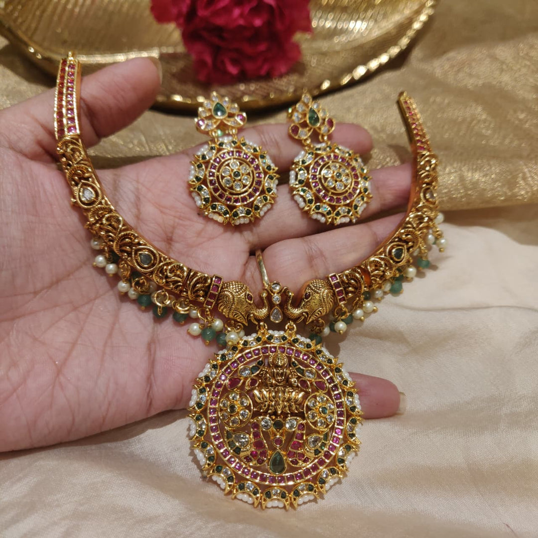 Regal Elephant Lakshmi Golden Necklace