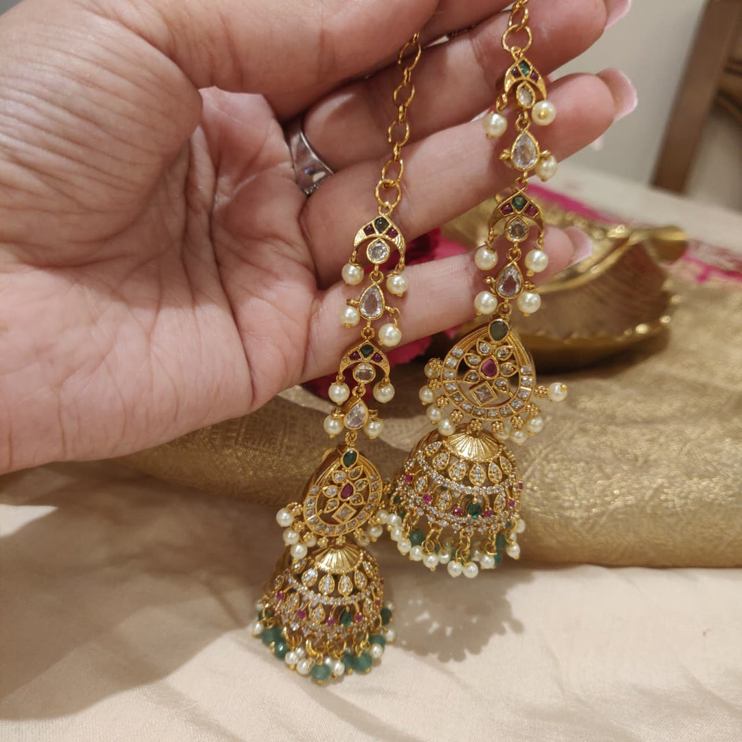 Dazzling Droplet Pearl AD Golden Jhumka