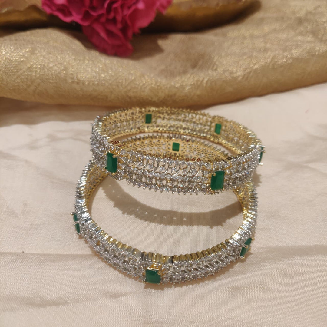 Timeless CZ Green AD Stone Bangles set of 2