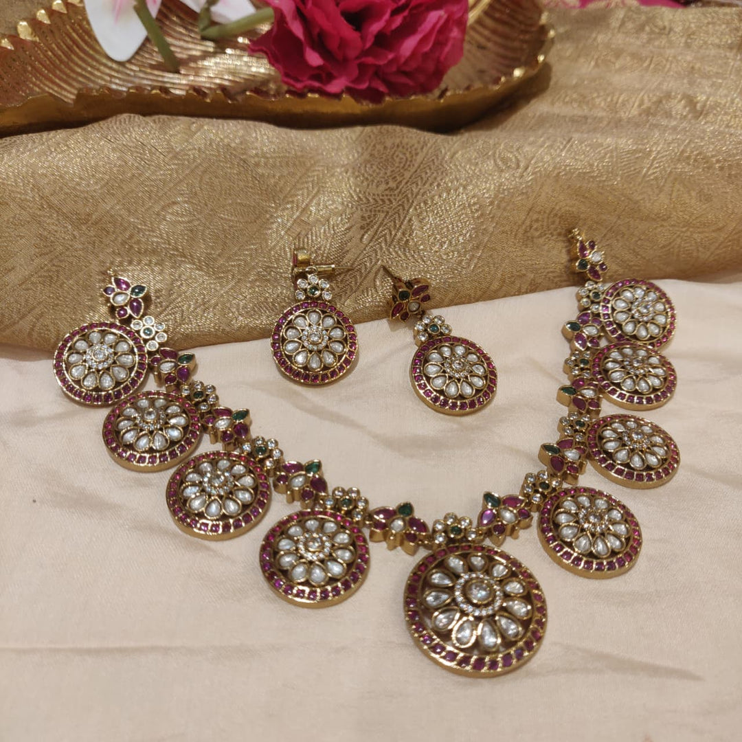 Opulent Floral Ruby AD Stone Necklace