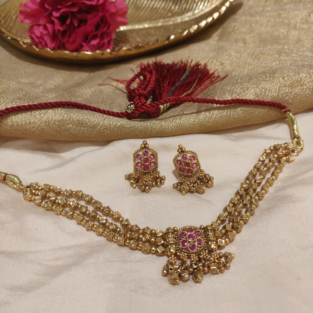 Enchanting Golden 3 Layer Floral AD Stone Choker