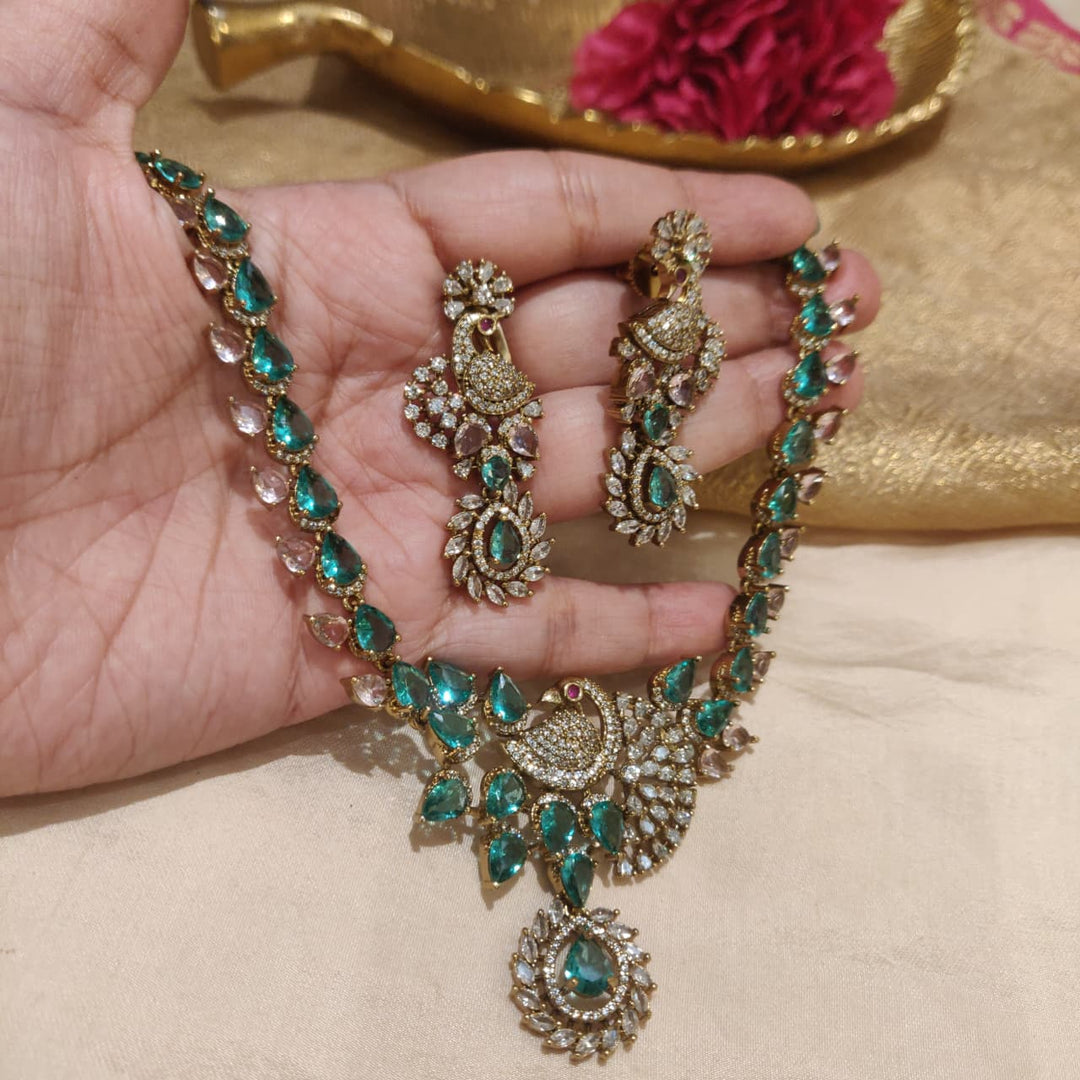 Alluring Peacock Mint AD Stone Necklace