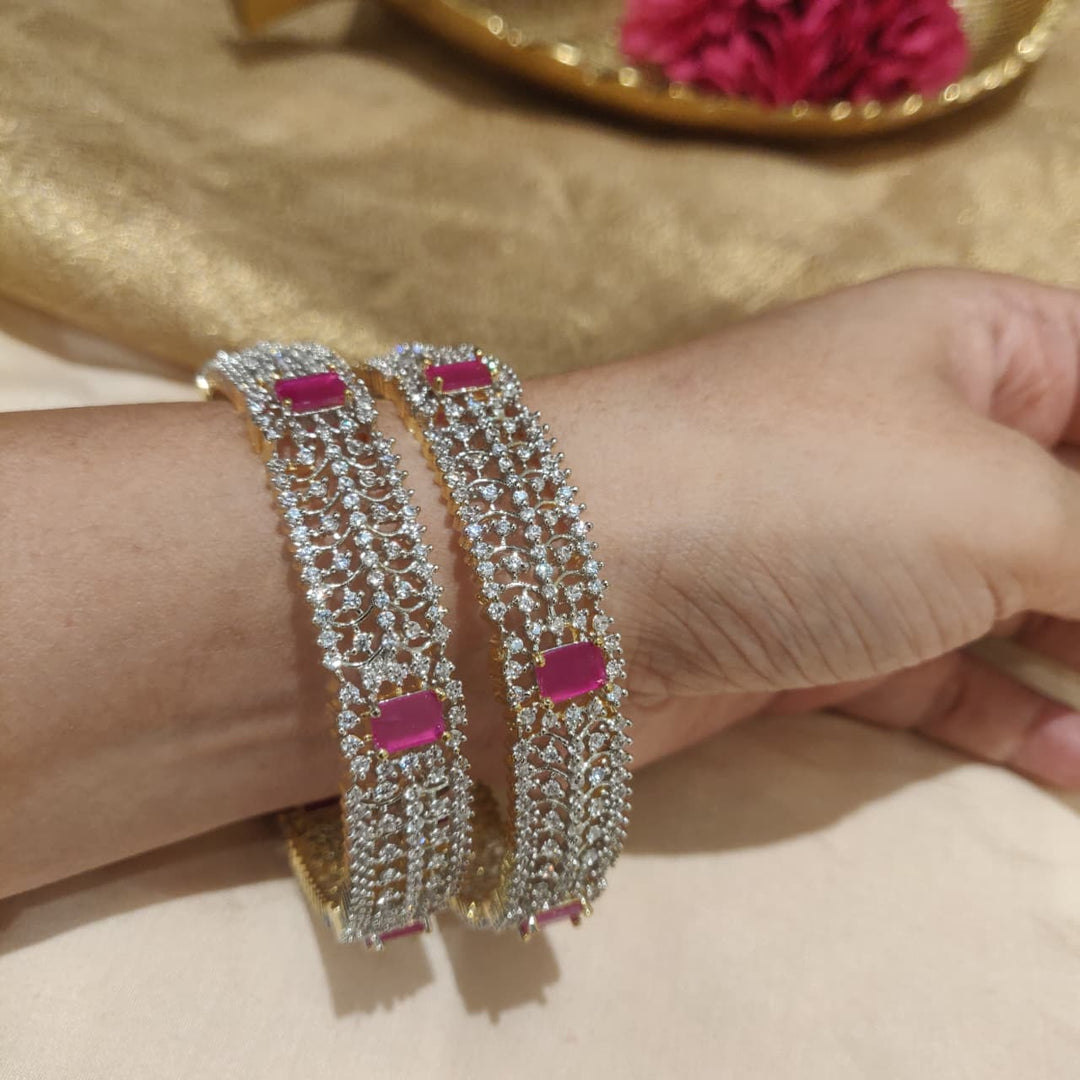 Fashionable Crystal Ruby AD Stone Bangles Set of 2