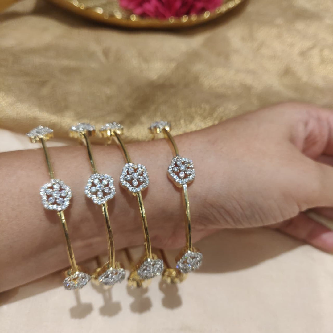 Artisanal AD Floral Golden Bangles set of 4