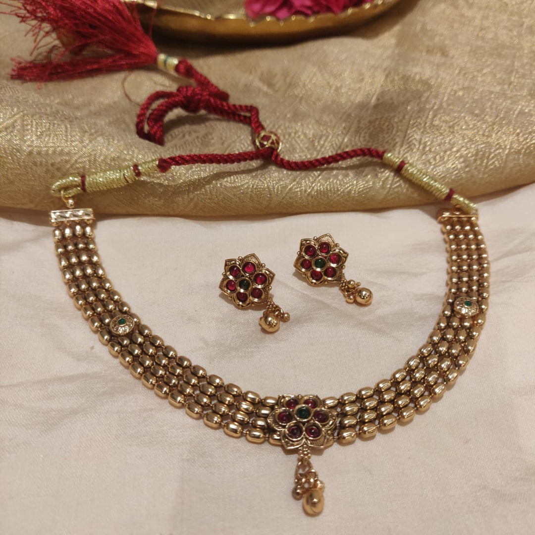 Timeless Floral AD Stone Golden Necklace