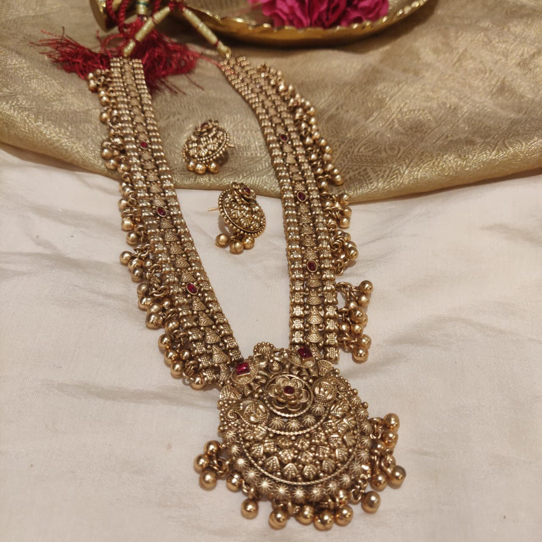 Captivating Golden Bridal Long Necklace with Golden Beads