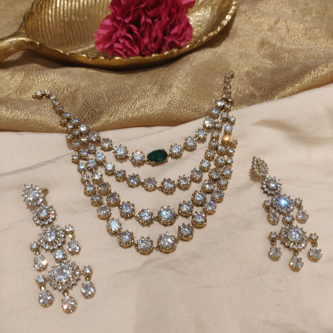Dazzling 4 Layer Crystal Green AD Stone Layer Necklace