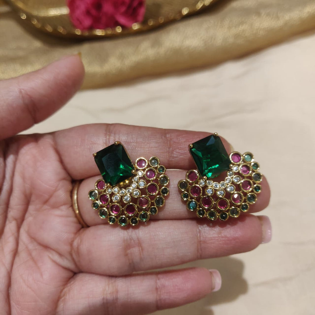 Iconic Multicolour Green AD Stone Earrings