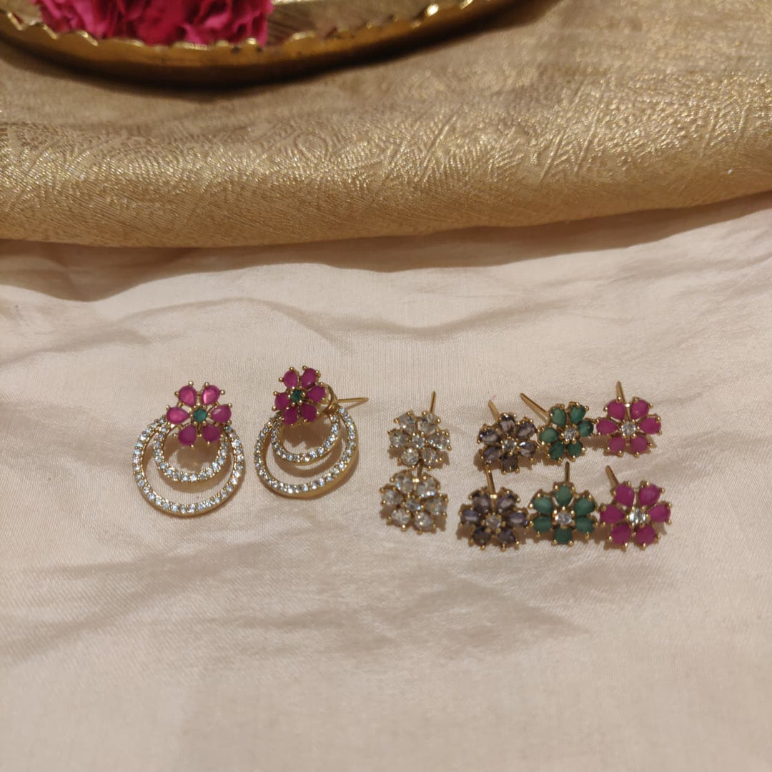 Regal AD Stone Layer Floral Changeable Earrings