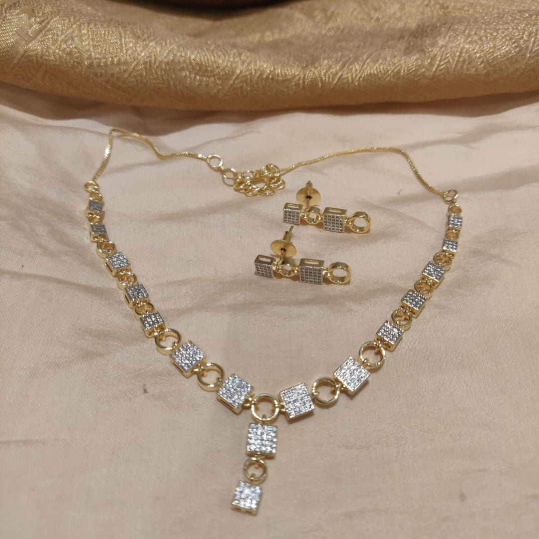 Ornate Golden CZ AD Stone Necklace