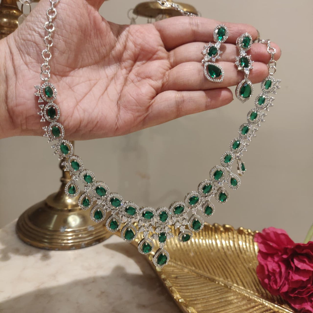 Regal CZ Green AD Stone Droplet Necklace