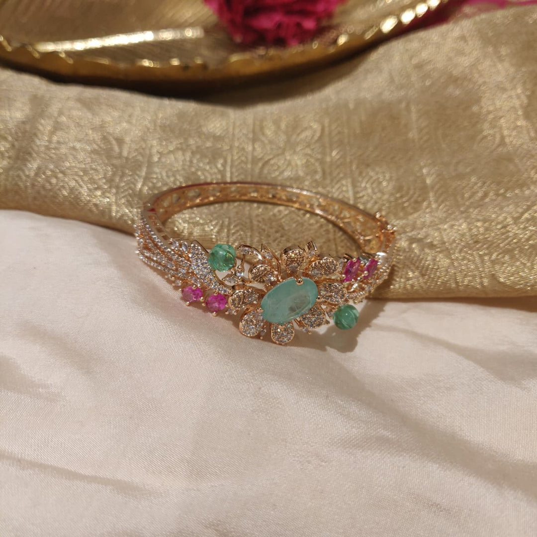Radiant Floral Rosegold Mint AD Stone Kada