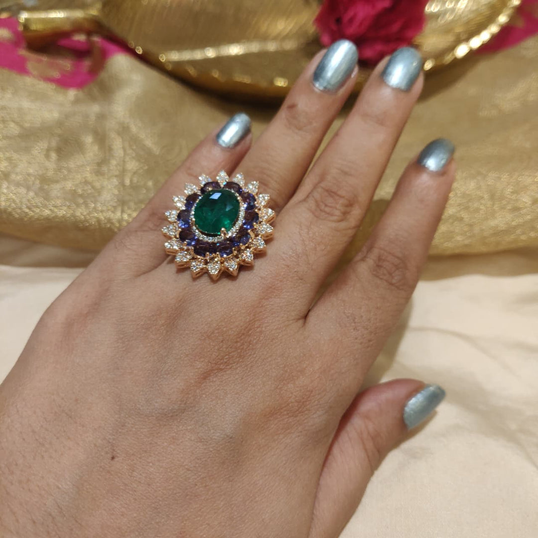 Regal Purple Green AD Stone Ring
