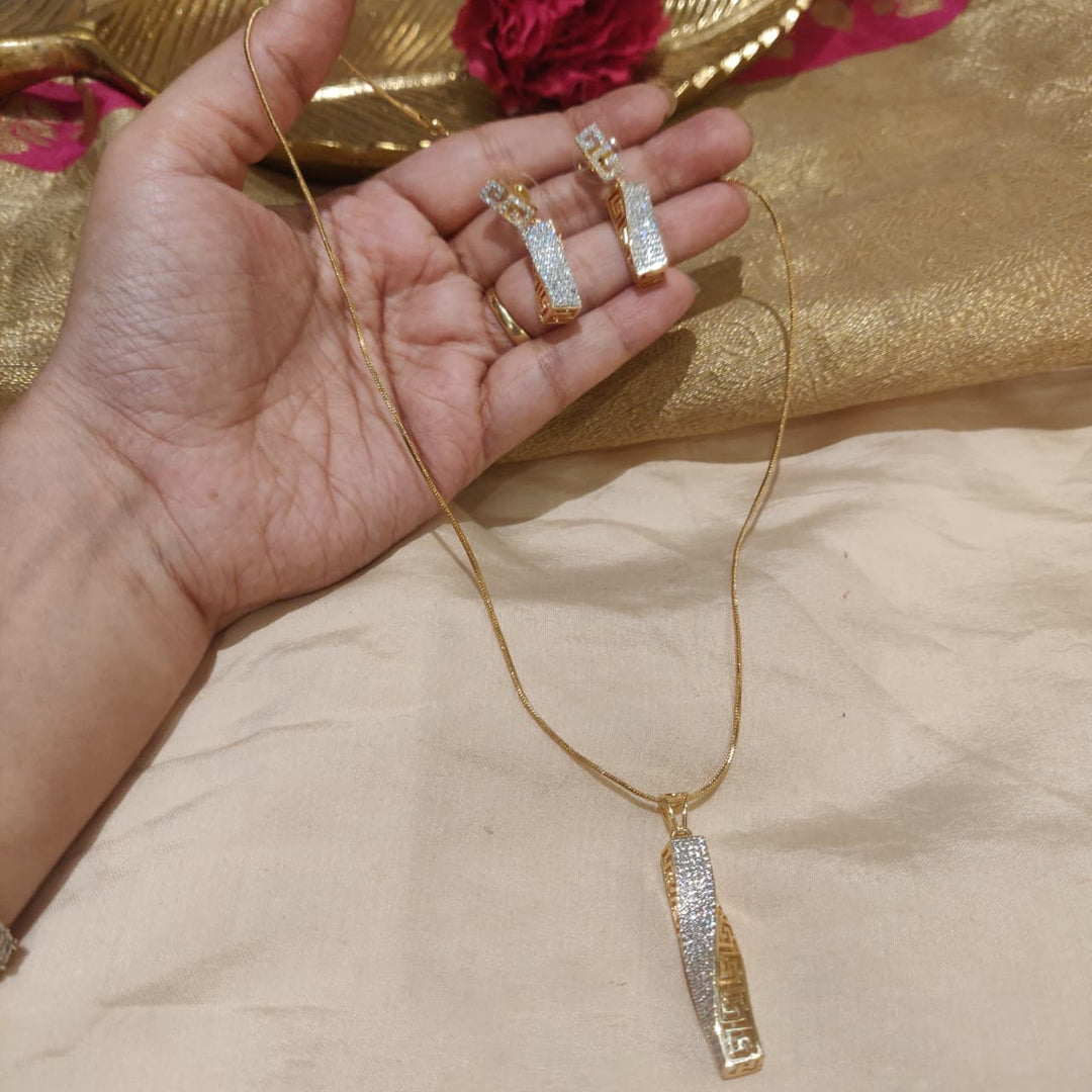 Inimitable CZ AD Stone Pendant Golden Chain