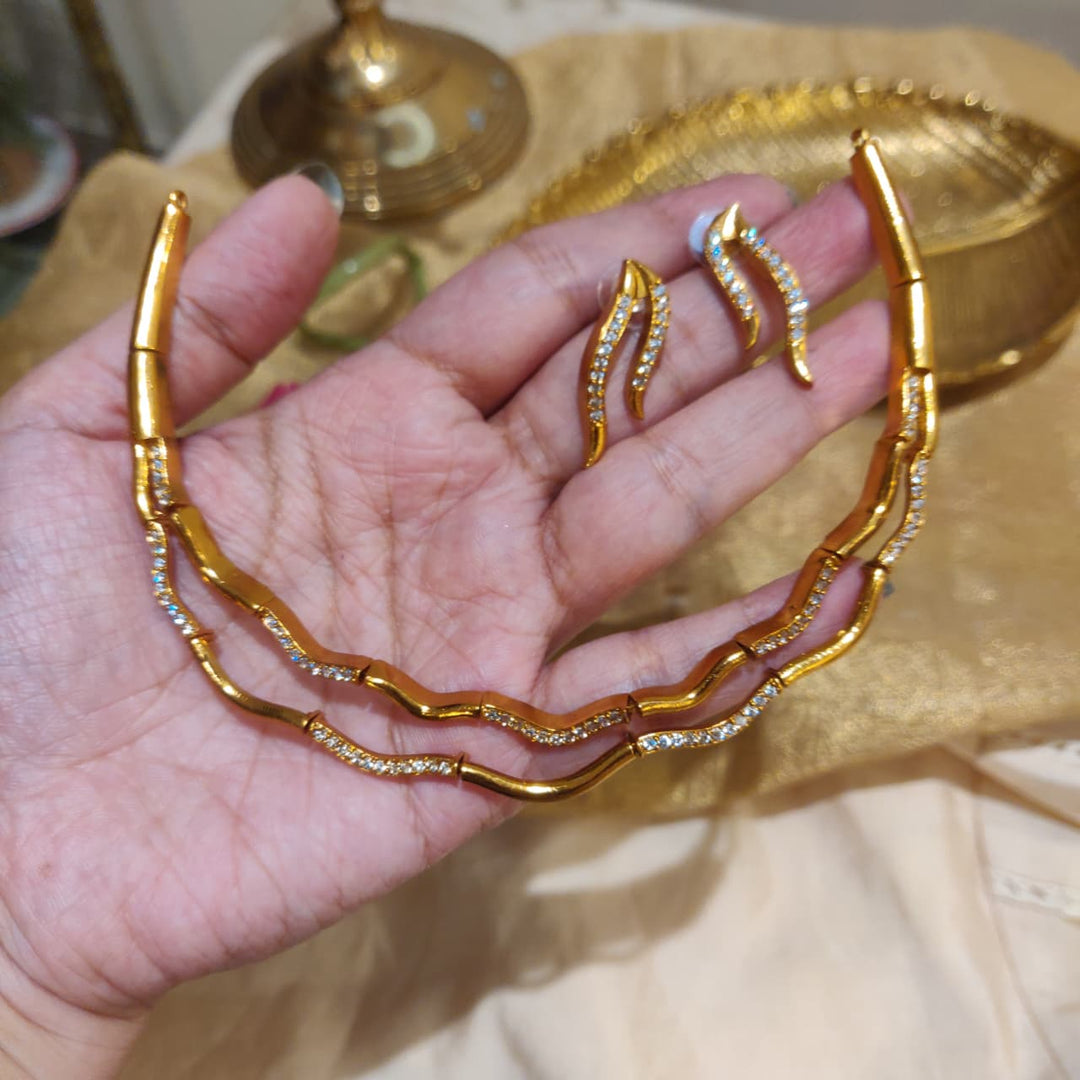 Enchanting AD Stone 2 Layer Golden Necklace