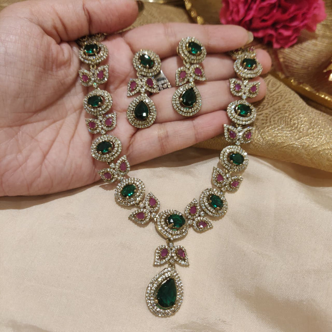 Timeless Green Ruby AD Stone Floral Necklace