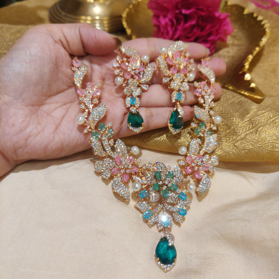 Majestic Floral Mulicolour AD Stone Floral Necklace – Emporia Jewels