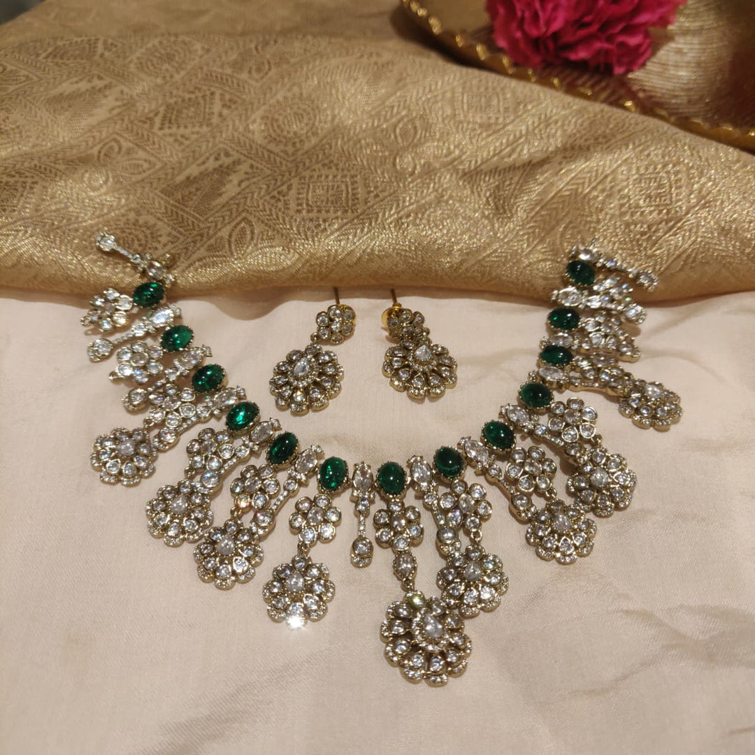 Lustrous AD Stone Floral Droplet Necklace