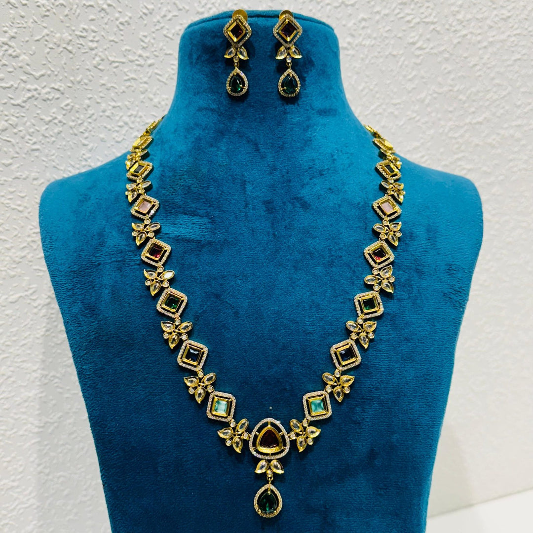Timeless multi color floral design golden haar necklace