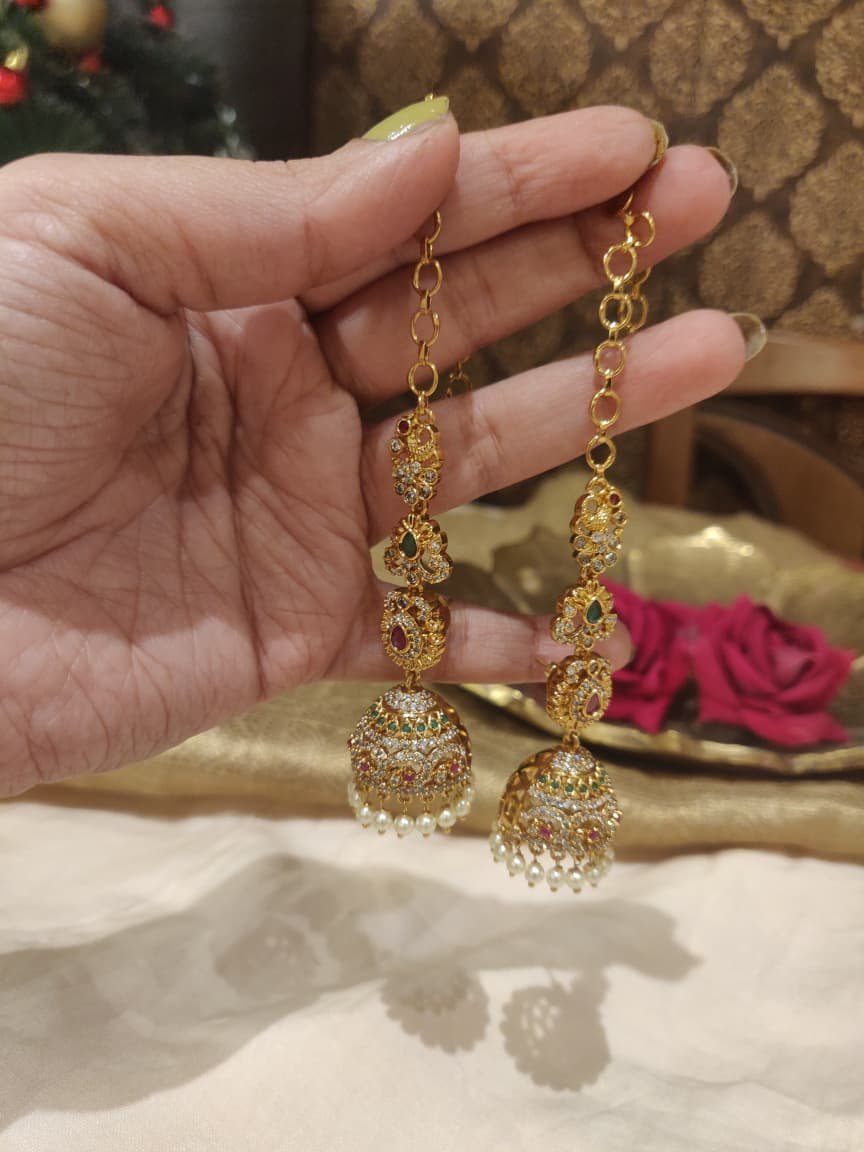 Radiant Green Ruby Stone long Jhumka